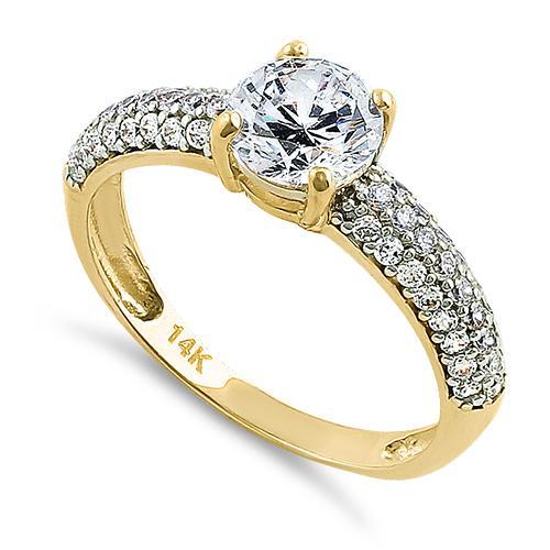 Solid 14K Yellow Gold Noble Round Engagement Ring - 01WS52